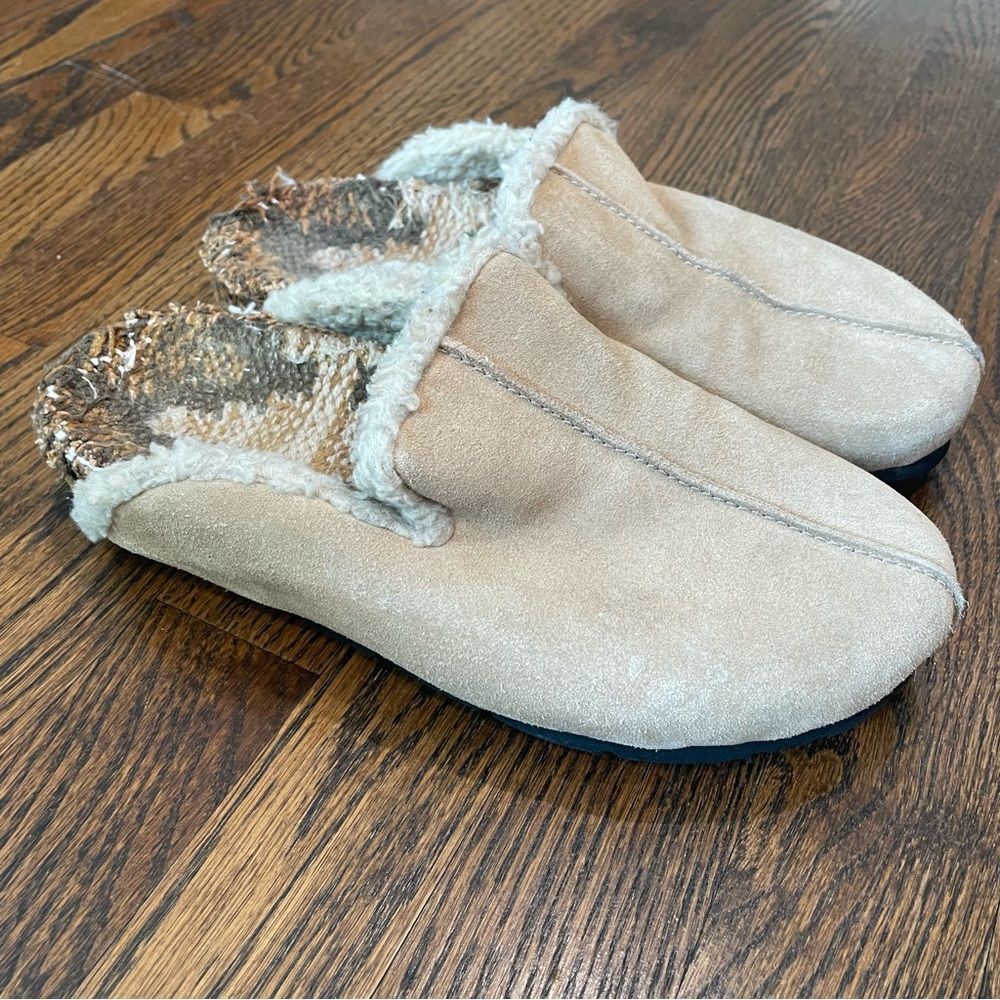 FREE PEOPLE Damon Clogs Tan Suede Faux Fur Textile Insoles Slip Ons
